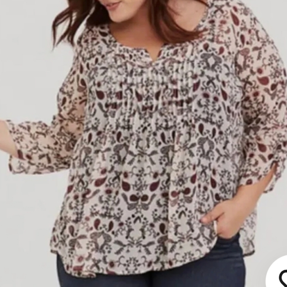 Torrid Paisley Boho Sheer Blouse 2X EUC